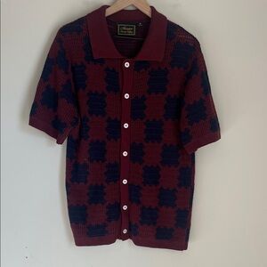 Massive Luxury Edition Checkered Knit Polo Button Shirt Mens Medium